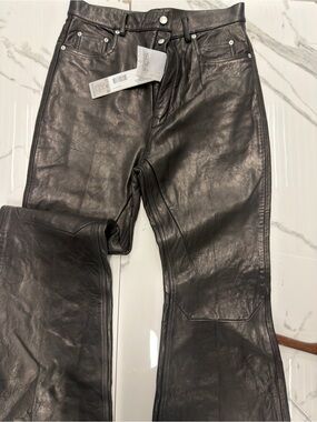Rick Owens Black Porterville Bolan Leather Wide-Leg Pants